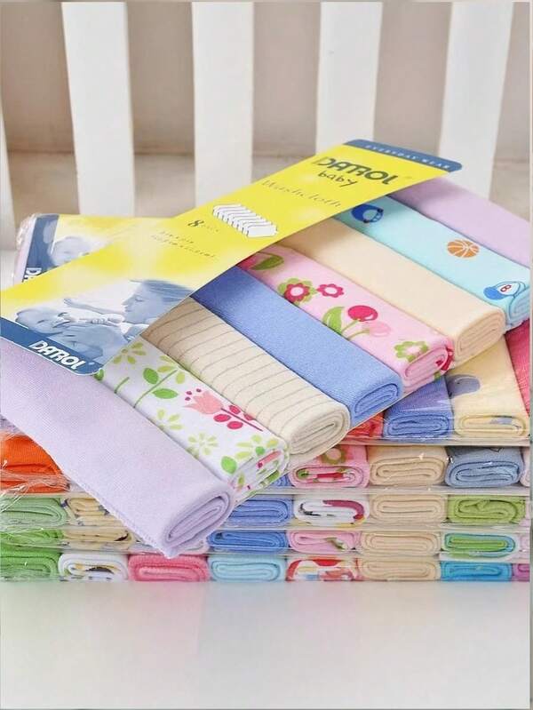 8 Stücke Babytücher aus weichem Material, Badetücher für Babys, Feuchttücher zum Baden und Füttern von Kindern - Handtuchfarben zufällig gemischt (Hinweis: Einige Styles werden im Bild nicht gezeigt)