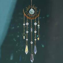 1pc Golden Flame Moon Crystal Pendant Sunlight Catcher Outdoor Garden AB Color Hanging Decoration Ornament,Halloween,Spooky,Autumn,Holiday,Festival,Home Decor ,Room Decor,Wall Decor Gifts Birthday Graduation