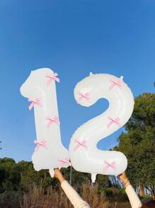 40" roze strikdecoratie witte cijfers folie ballonnen 0-9, roze strikdecoratie, geschikt voor verjaardagsfeestjes, Valentijnsdag, jubileum, bruiloft, Kerstmis, nieuwjaarsdecoratie
