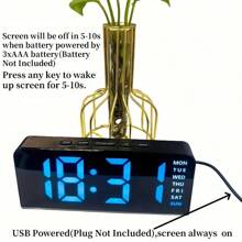 [Reloj con luz ambiente] Reloj digital de pantalla grande de 12/24 horas con fuente LED, que muestra sincrónicamente la temperatura, fecha y día de la semana, doble alarma, 3 niveles de brillo, alimentado por USB, de material plástico, adecuado para dormitorio u oficina. Reloj digital para decoración de habitación, reloj despertador para dormitorio, decoración para dormitorio, decoración para dormitorio universitario, de vuelta a la escuela, decoración escolar, sorpresa escolar