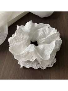 1pc White Elegant Lace Hollow Flower Scrunchie, Multilayered Stretchy Hair Accessory, Minimalist & Versatile For Daily Use Scrunchies Hair Ties Scrunchy Hair Ties