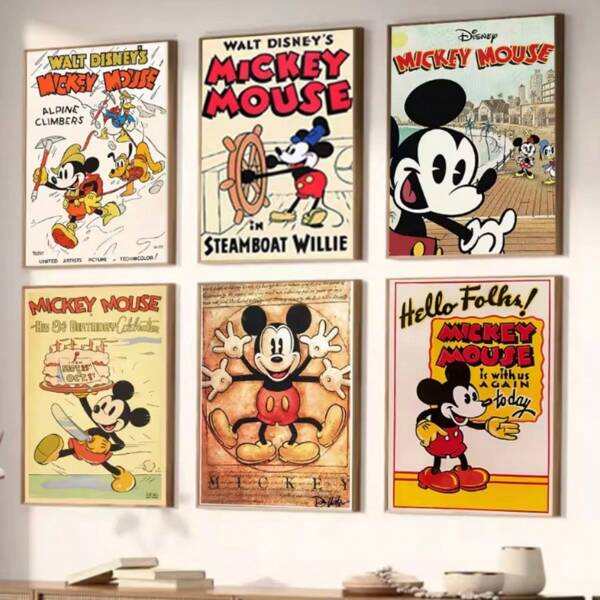 1/3PCS Optinal Frame Posters Wall Arts Disney Mickey Mouse Series Home Living Room Bedroom Decorative Art Posters Kids Room Wall Mural Canvas Painting Printing, Wall Art With Frame