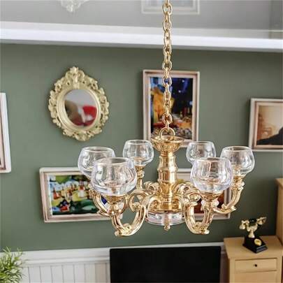 Puppenhaus Miniatur Retro Pendelleuchten Deko, Gold, Silber, Rotbronze, Grünbronze Metall-Pendelleuchtenmodelle, Mikrolandschaft Deko, Miniatur Heim Deko Bastelset, Sammlerstück Geschenk für Hobbybastler und Enthusiasten