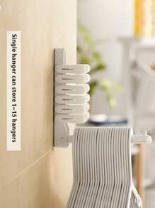 1PC Wall-Mounted Foldable Hanger Organizer - No-Drill Space-Saving Clothes Rack With Adjustable Hooks & Non-Marking Adhesive, Collapsible Storage For Bathroom/Balcony/Dormitory (Polished Finish)