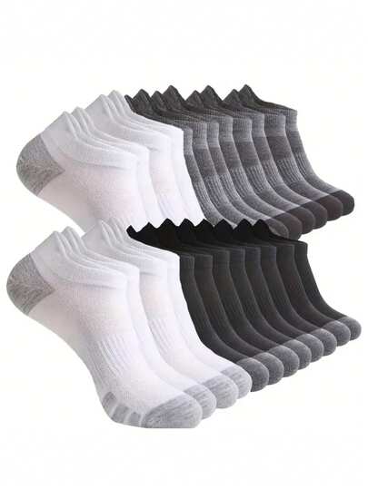 1/5/10/12 pares de calcetines deportivos unisex | Calcetines cortos gruesos y transpirables para correr y actividades al aire libre | Diseño de espuma antirrocas y que absorbe la humedad | Tela tejida duradera | Calcetines invisibles adecuados para hombres y mujeres, que absorben la humedad y son transpirables | Diseño de cañón corto | Tela elástica, lindos