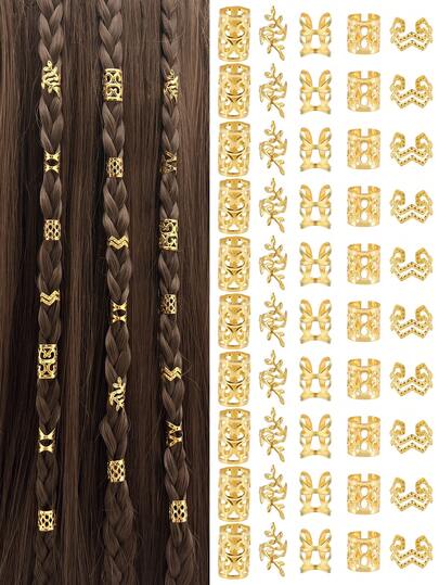 50 Stück Bohemian Stil Mini Dreadlock Perlen, vintage Cut Out Metall Haarschmuck, Haarclips, Haargummis, Dreadlock Dekorationen, Kopfschmuck, Haarspangen