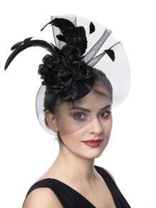 1pc Halloween Costumes Women's Organza Fascinator Hat Church Kentucky Derby British Flower Feather Fascinator Bridal Tea Party Accessories Hat Gold Halloween Accessories, Tiny Hats, Mini Cap, Wedding Items