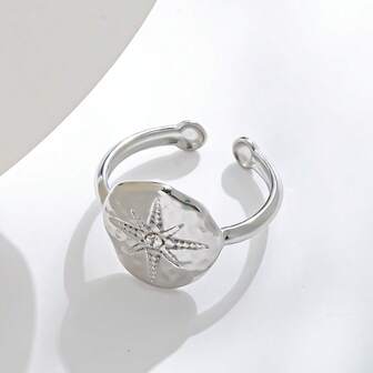 2025 Vintage Stainless Steel Open Ring, 18k Gold Plated Versatile Ladies Ring, Octagonal Star Titanium Steel Band, Suitable For Any Occasion