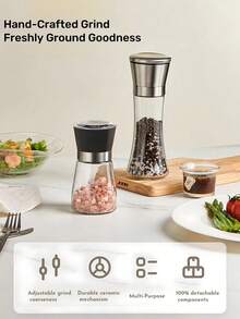 1pc Glass Pepper Mill & Spice Grinder - Adjustable Coarseness, Rust-Proof Bottle With Stainless Steel Lid - Kitchen, Camping, Gifts - Multicolor - View 7