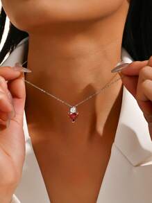 1pc 925 Silver Plated Platinum Zirconia Purple Heart-Shaped Pendant Necklace, Creative Personalized Clavicle Chain, Lightweight Luxury Suitable For Women, For Valentine's Day, Dates, Parties, Daily Wear