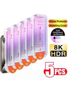5 Packs Tempered Glass Screen Protector Compatible With IPhone 11/12/13/14/15/16e/16 Plus Pro Max X XR XS MAX, Glossy HD Full Coverage, Easy One-Click Application, Dust-Free Film Applicator Waterproof Shockproof Anti-Fall Anti-Fall Scratch Resistant Anti-Fingerprint - Clear - View 2