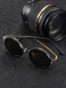 Classic Retro Round Frame Fashion Glasses With Black Tinted Lenses, Self-Adjustable, Niche Design With Premium Feel For Summer Beach Vacation,Outdoor,Travel
