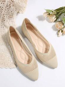 Women's New Spring/Summer Fashion Pointed Toe Color Block Patchwork Slip-On Flat Shoe, Comfortable Transparent Knit Mesh Bohemian Casual Versatile Flat Shoes