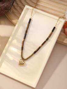 Retro Temperament Layered Tiger Eye Stone Pendant Necklace For Women Stainless Steel Double-Layer Collarbone Chain Sets Jewelry,Ladies' Daily Party Accessories, Fashionable Jewelry, Best Friend Gifts(Natural Stone Color Random) - Brown - View 15
