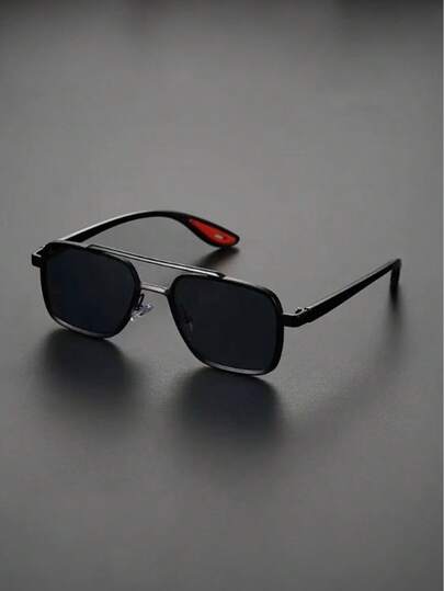 复古偏光飞行员时尚眼镜，蒸汽朋克时尚眼镜，方形金属镜框，PC 镜片，男女通用时尚眼镜，适合活动、派对、节日