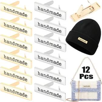 12pcs Handmade Metal Tag Labels, Crochet Labels Suitable For Handmade Items, Rectangle Alloy Labels, Multipurpose Crafting Labels For Sewing, DIY, Crafts, Gifts, Wallets, Bags, Shoes, Accessories