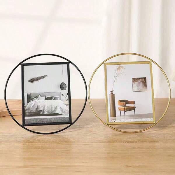 Creative Round Table-Top Photo Frame, Metal & Wrought Iron Display Easel, Suitable For Bedroom & Living Room