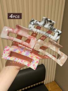 4pcs Women's High-End Elegant Ombre Texture Square Hair Claw Clips, Suitable For Daily Use For Thick Hair Updo Hair Jaw Clip Hair Clamps Hair Clutch Hair Catcher Clip Fall Winter Hair Clip Hair Accessories For Women For Vacation Outfits Woman