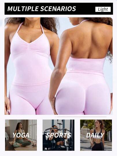 Yefecy Impact Longline Strappy Gym Top Logo Backless Clothes Women Scrunch Built In BH Removable Cups Yoga Tank Tops view 5