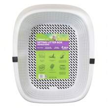 Caja de arena para gatos con tamiz, 2 bandejas de plástico para arena de gato con parte superior abierta y bandeja para arena de gato, tamaño grande, color negro - 1 - Ver 7