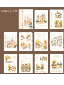paquete de 20 hojas de papel vintage de paisaje acuarela de ciudad turística para scrapbooking y suministros de diario, papel decorativo artesanal para diarios de chatarra con 10 diseños de patrones