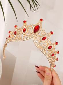 1pc Princess Crown Party Festival Glamourous Rhinestone Alloy Tiara - Red - View 4