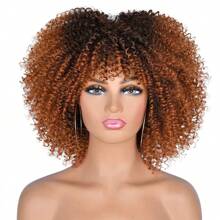 Short Hair Afro Kinky Curly Wigs With Bangs African Synthetic Ombre Glueless Cosplay Wigs For Women High Temperature