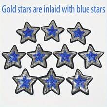 30/20-Pack Star-Shaped Iron-On Embroidered Applique Patches With Golden And Blue Sequins For Clothing And Bag Decoration