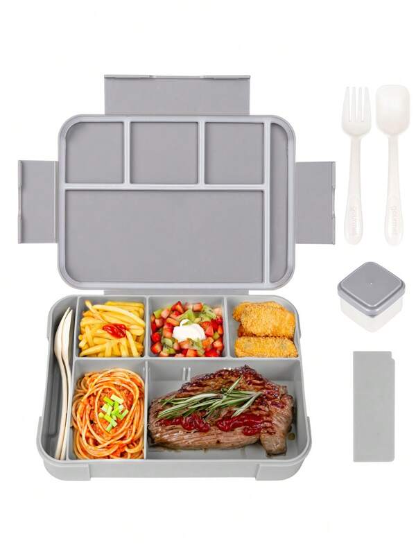1 علبة طعام مقسمة ومحكمة الإغلاق لعمال المكاتب ،علبة بنتو صالحة للتسخين بالميكروويف ، مع أدوات مائدة ، مناسبة للعمل والسفر، هدية عيد الميلاد