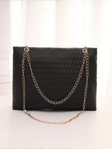 Fashionable Embossed Women's Chain Lock Shoulder Bag Crossbody Bag - Black - View 2