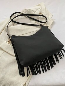 Túi đeo vai thời trang đơn giản thanh lịch dung tích lớn dành cho nữ, túi tote đeo dưới cánh tay phong cách Hàn Quốc mới - màu đen - Xem 5