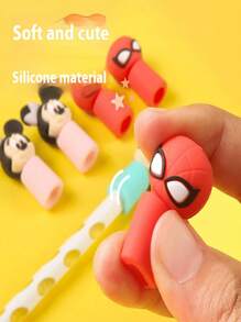 Disney 3pcs/Set Disney Official Winnie The Pooh & Marvel Soft Silicone Cute Cartoon Pen Caps - Plastic Pencil Toppers For Kids, Students, Back To School Supplies, Graduation Season Gifts, Multi-Character Designs, Themed Pencil Covers, Writing Accessories Fits Standard Pencils/Pens