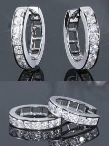 XUJIA 1Pair Moissanite Earrings For Women 925 Sterling Sliver Fashion Hoop Earrings 2.5mm Round Cut Moissanite Women's Sliver Earrings Channel Setting Simple Classic Earrings Jewelry Gifts With GRA Certificate