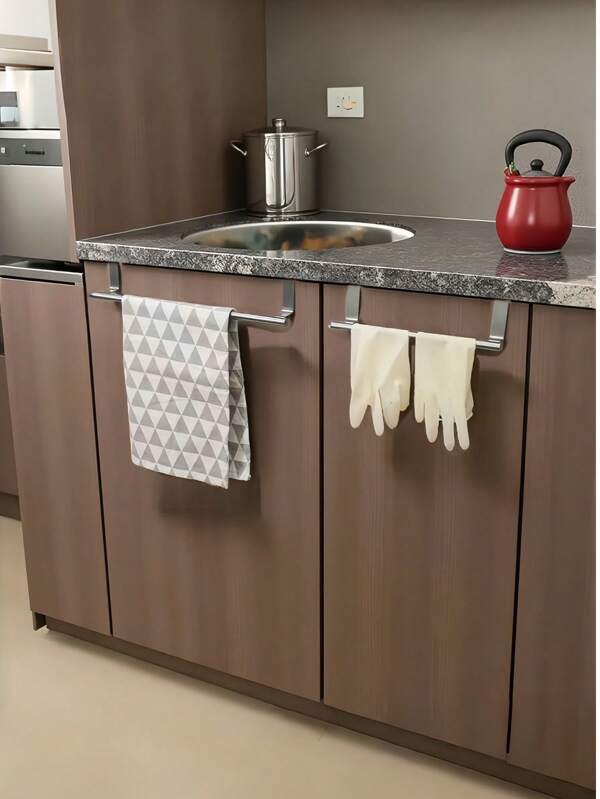 1pc No-Drill Stainless Steel Cabinet Door Frame Towel Hanger,Bathroom Single Bar Towel Rack, Towel Holder