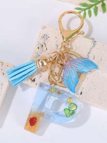 Summer Style Gradient Initial Letter Keychains For Women Beach Shells Charm Tassel Whale Ocean Style Car Keychain For Handbags Backpack Bag Charm Car Accessories School Cute Goth Y2k Halloween Accessories Teachers Day Christmas Gift Ideas