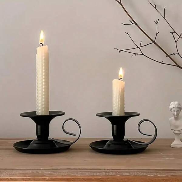 1pc Elegant Black Metal Candle Holder - Vintage Tea Cup Design, Lightweight And Polished Surface, Perfect For Romantic Home Decor, Holidays And Special Occasions (Candles Not Included), Candle Holder Decor