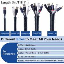 Length 3Meters OD7/10/13/15/18mm Split Wire Loom Conduit Polyethylene Tubing Black Color Sleeve Tube