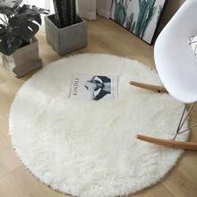 1pc Solid Color Round Plush Decorative Rug, Universal For All Seasons, Suitable For Home Decoration In Bedroom, Living Room, Dormitory, Children's Playroom