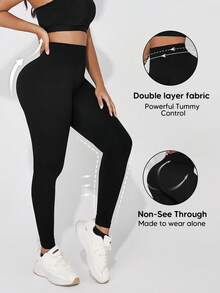 女士高腰无缝收腹塑身打底裤 - 黑色 - 查看 4