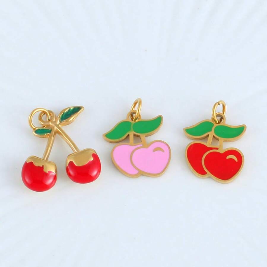 1 件不锈钢水果形项链吊坠饰物 - 樱桃、香蕉、西瓜、糖果、蝴蝶结 - 彩色 - 查看 1