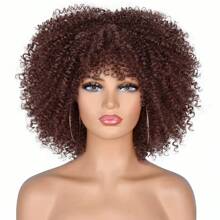 Short Hair Afro Kinky Curly Wigs With Bangs African Synthetic Ombre Glueless Cosplay Wigs For Women High Temperature