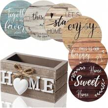 1 Set Of 6 Vintage Style Wooden Coasters For Table, Dining Room