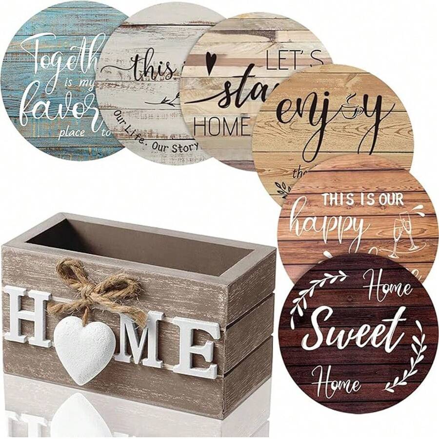 1 Set Of 6 Vintage Style Wooden Coasters For Table, Dining Room