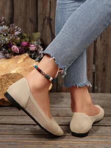 Women's New Spring/Summer Fashion Pointed Toe Color Block Patchwork Slip-On Flat Shoe, Comfortable Transparent Knit Mesh Bohemian Casual Versatile Flat Shoes