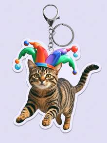 1 件可爱猫咪钥匙扣、2D 卡通装饰包夹、送给朋友的吊坠礼物、汽车配件哥特 Y2k - 彩色 - 查看 1