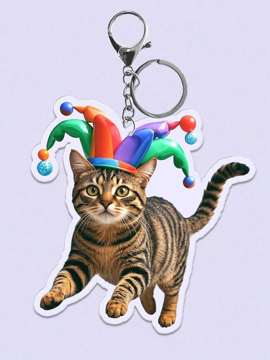 1 件可爱猫咪钥匙扣、2D 卡通装饰包夹、送给朋友的吊坠礼物、汽车配件哥特 Y2k - 彩色 - 查看 1