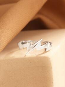 1pc S925 Sterling Silver Lightning Bolt Adjustable Open Ring, Jewelry Gift Box, Graduation Gift For Women - Silver - View 4