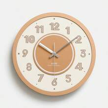 WOZOOM Wozoom Modern Minimalist Round Wall Clock, Overall Beige & Brown Color Scheme, Concise And Elegant. The Dial Features Bold Numeral Lines, Central Brown Circular Ring With Silver Pointers, Sophisticated Design. Pendulum Swing At The Bottom Adds Liveliness. Perfect Home Decor Choice For Living Room, Bedroom, Etc.