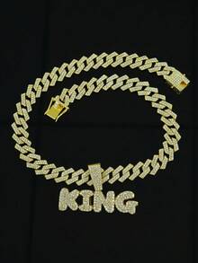 1pc Hip Hop King Fully Rhinestone Pendant Necklace,Rapper Accessory,European And American Hip Hop Style For Men - KING Letter Necklace - View 22