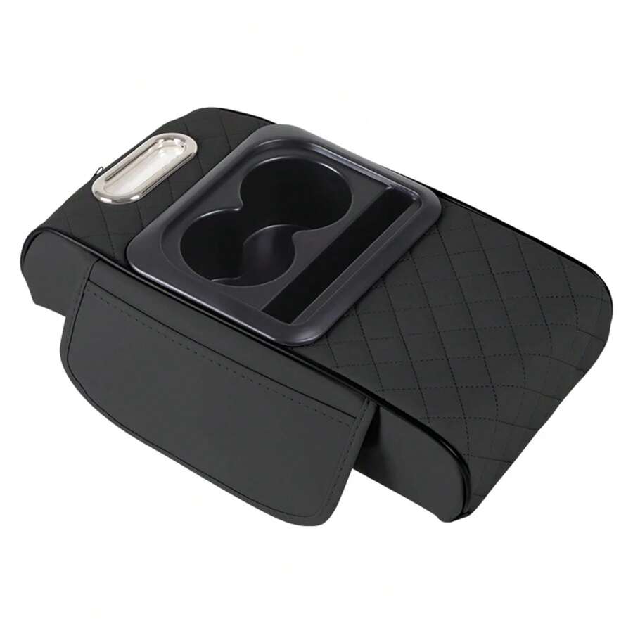 Caja de almacenamiento para reposabrazos de coche, organizador de consola central de coche, cojín elevador de reposabrazos con portavasos, caja organizadora de almacenamiento para reposabrazos - Negro - Ver 1